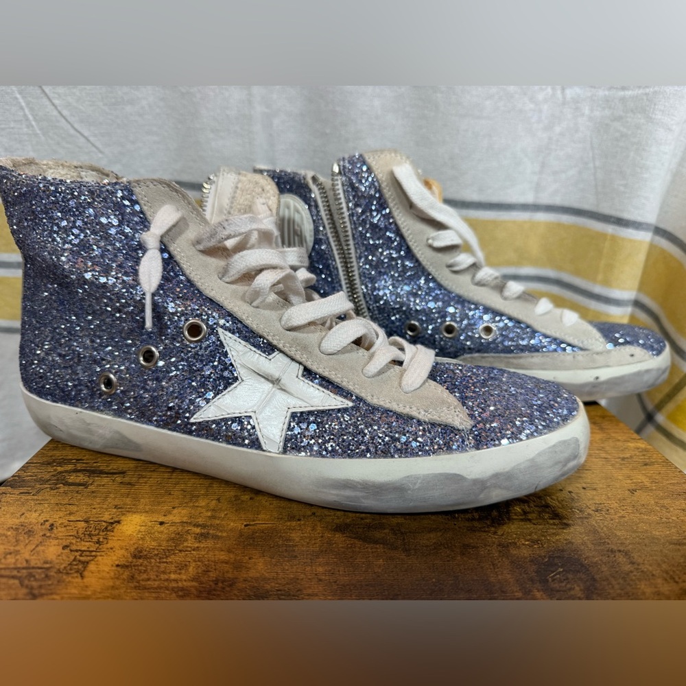 Golden Goose Blue Glitter High-Top Sneakers